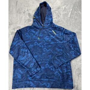 VTG Russell 50/52 blue Camo Pullover Hoodie Sweatshirt Kangaroo Pockets 2XL